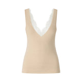 Canotta donna in misto seta e cashmere con scollo in pizzo