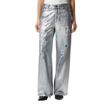 Jeans donna loose in denim laminato