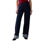 Jeans donna flare con risvolto
