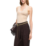 Canotta donna in misto seta e cashmere con scollo in pizzo