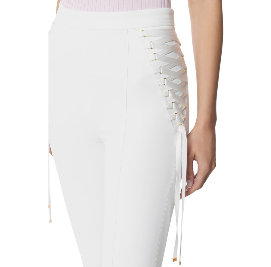 Pantaloni donna  a zampa in crêpe con lacci criss-cross