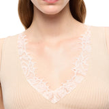 Canotta donna in misto seta e cashmere con scollo in pizzo