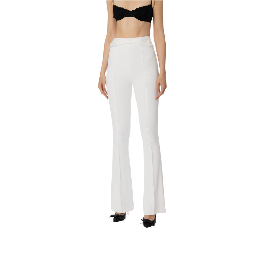 Pantaloni donna  in crêpe con fiocco in raso