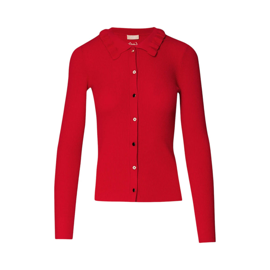 Cardigan donna rosso con colletto