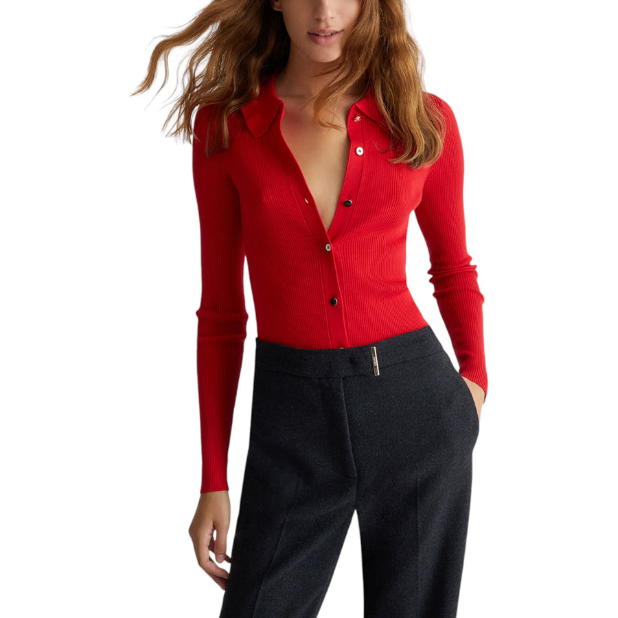 Cardigan donna rosso con colletto