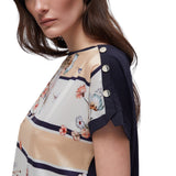 T-shirt donna con inserto in twill stampato