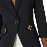 Giacca donna in doppio crêpe stretch con dettagli logo