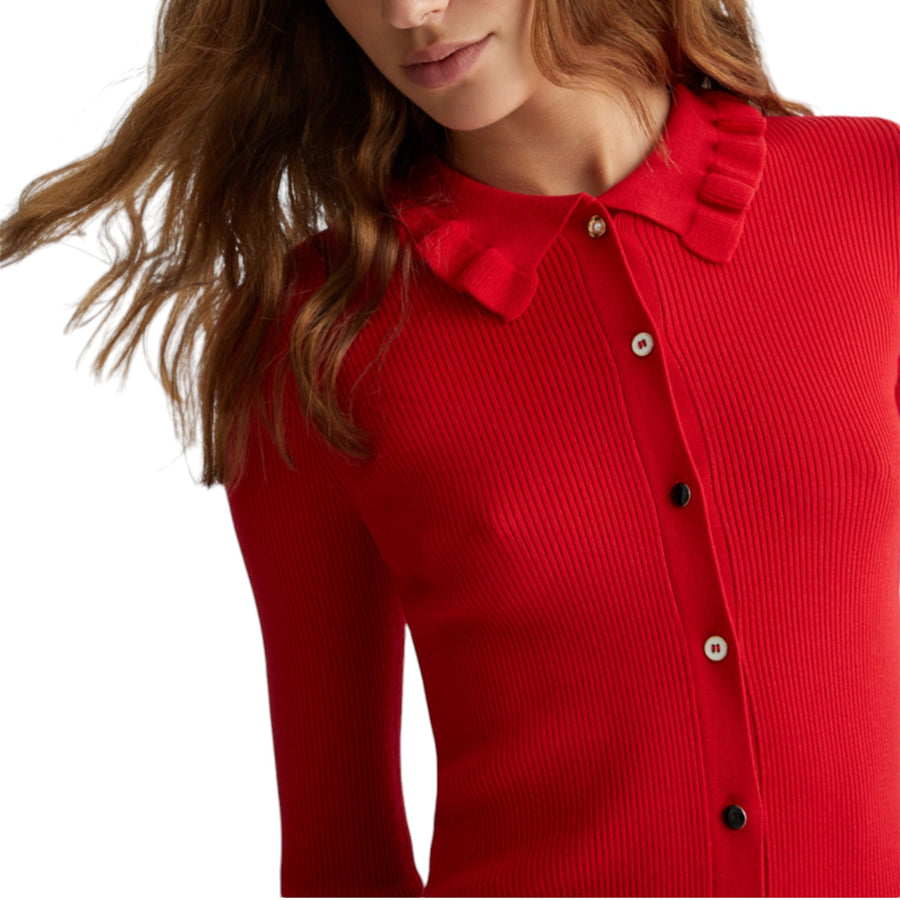 Cardigan donna rosso con colletto