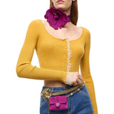 Cardigan donna cropped in misto seta e cashmere con pizzo