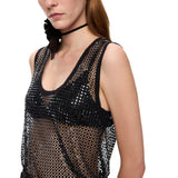 Canotta donna effetto rete con strass
