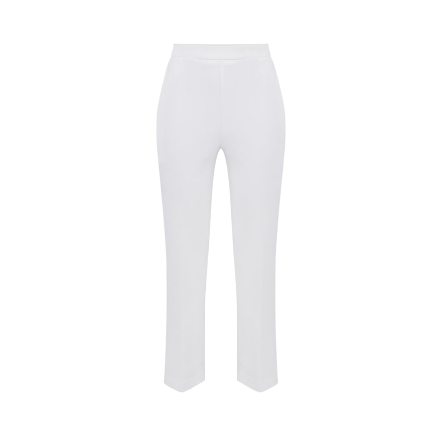 Pantaloni donna  cropped in crêpe con placca logo