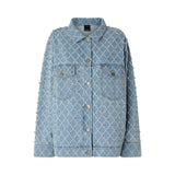 Giubbino donna in denim con disegno rombi e strass