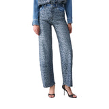 Jeans donna straight con strass animalier