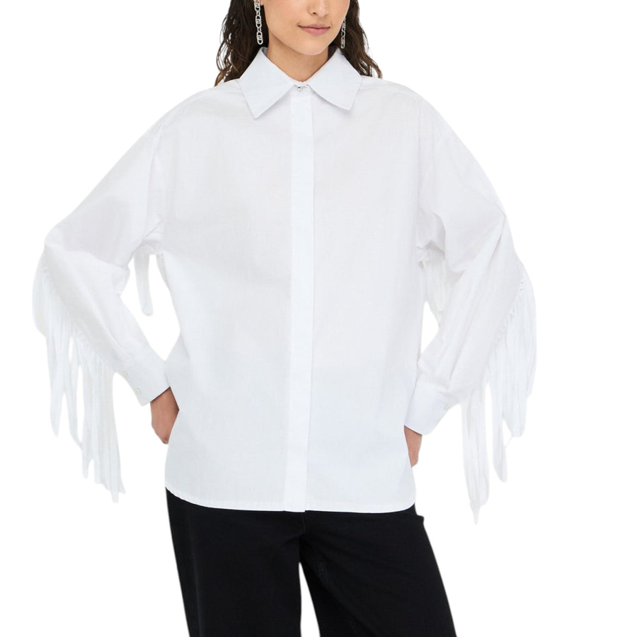 Camicia donna in popeline con frange