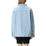 Giubbino donna in denim con disegno rombi e strass