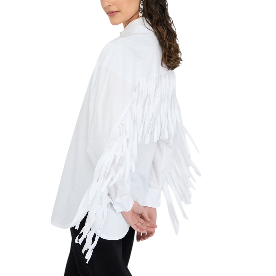Camicia donna in popeline con frange