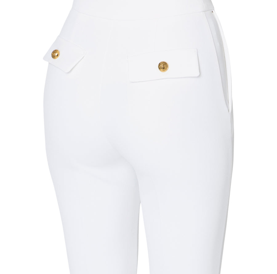 Pantaloni donna  cropped in crêpe con placca logo