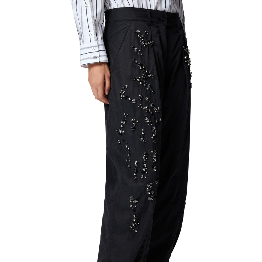 Pantaloni donna decorati con cintura a contrasto