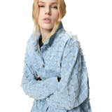 Giubbino donna in denim con disegno rombi e strass