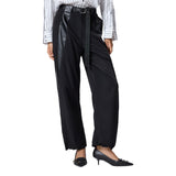 Pantalone donna nero in tela tecnica con dettagli in tessuto spalmato