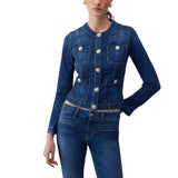 Giacca donna in denim con bottoni logati