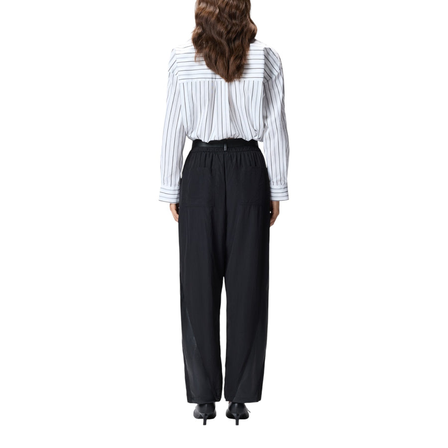 Pantalone donna nero in tela tecnica con dettagli in tessuto spalmato