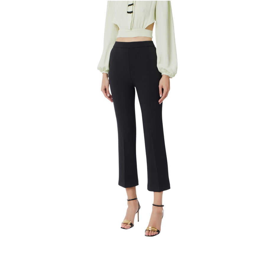 Pantaloni donna  cropped in crêpe con placca logo