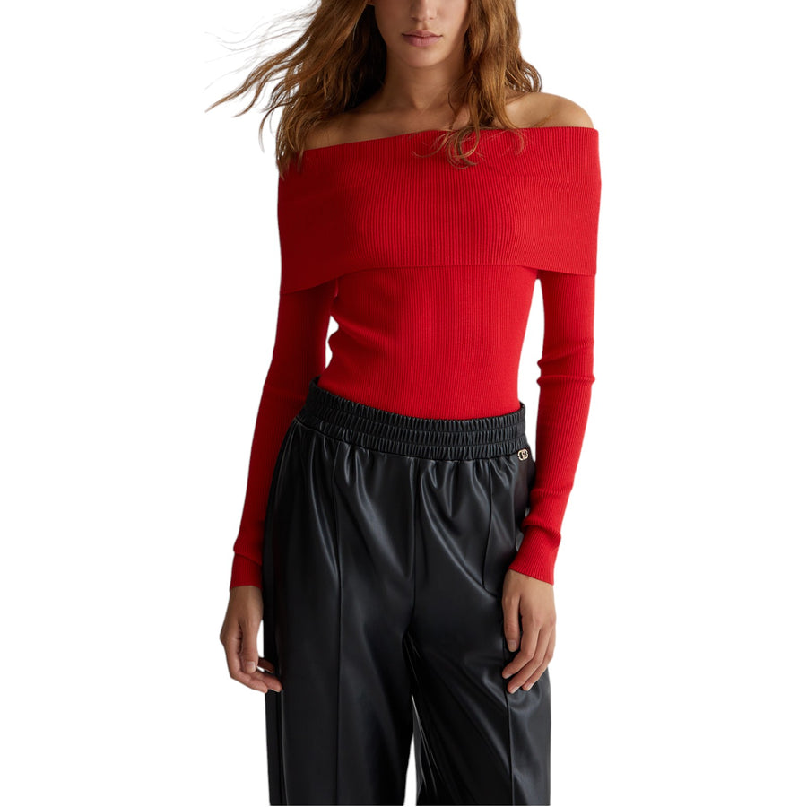 Maglia donna rossa off-shoulders