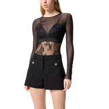Maglia donna body in tulle e pizzo