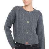 Cardigan donna in lana con bottoni gioiello