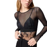 Maglia donna body in tulle e pizzo