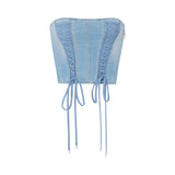 Top donna bustier in denim con lacci criss-cross
