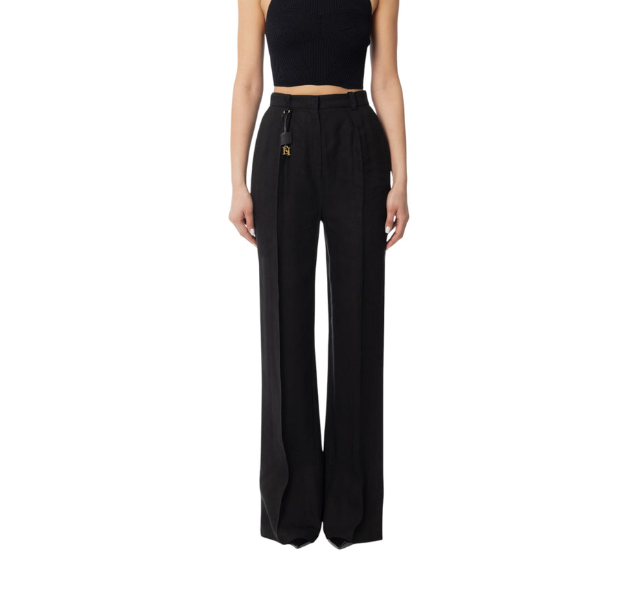 Pantaloni donna  in gabardina di misto lino con pinces