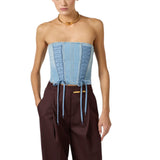 Top donna bustier in denim con lacci criss-cross