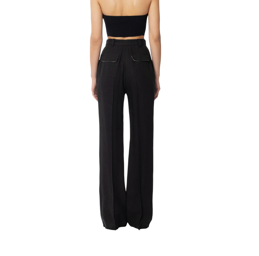 Pantaloni donna  in gabardina di misto lino con pinces