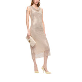 Abito donna midi effetto rete con strass