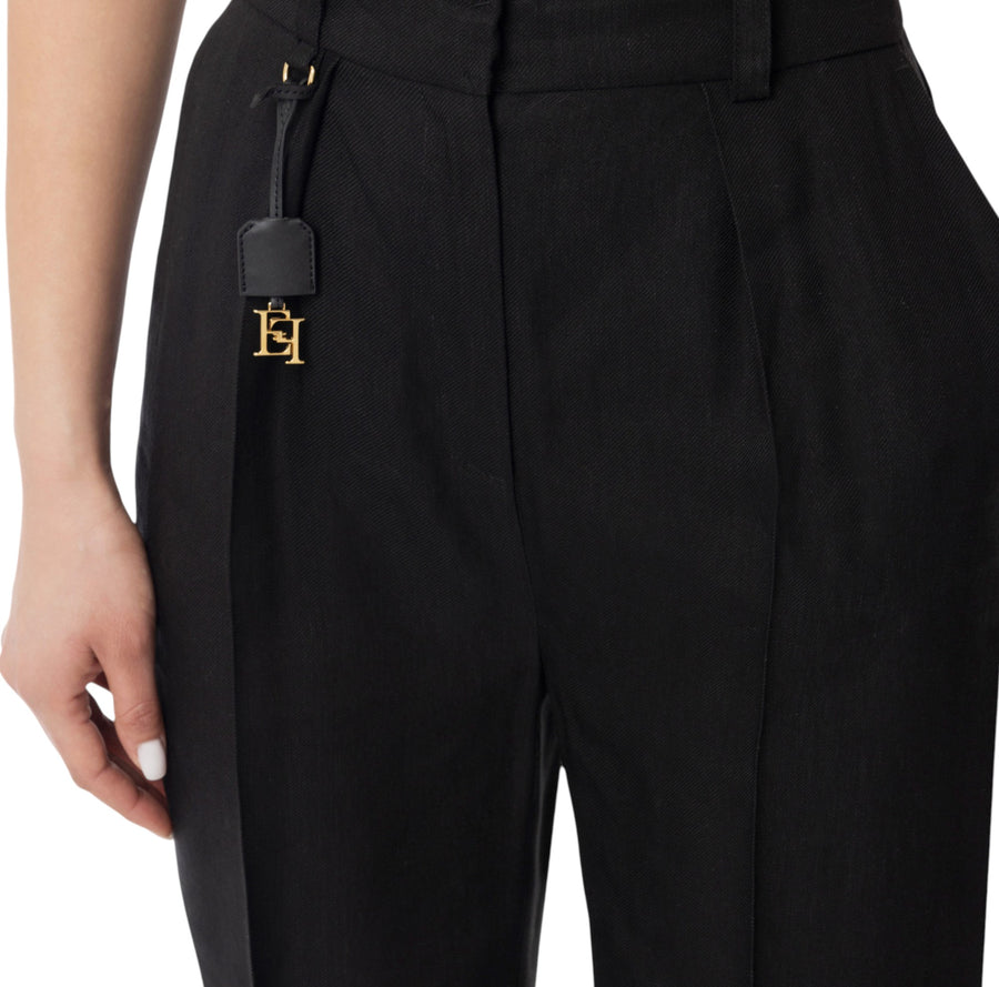 Pantaloni donna  in gabardina di misto lino con pinces