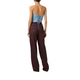 Top donna bustier in denim con lacci criss-cross