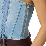 Top donna bustier in denim con lacci criss-cross