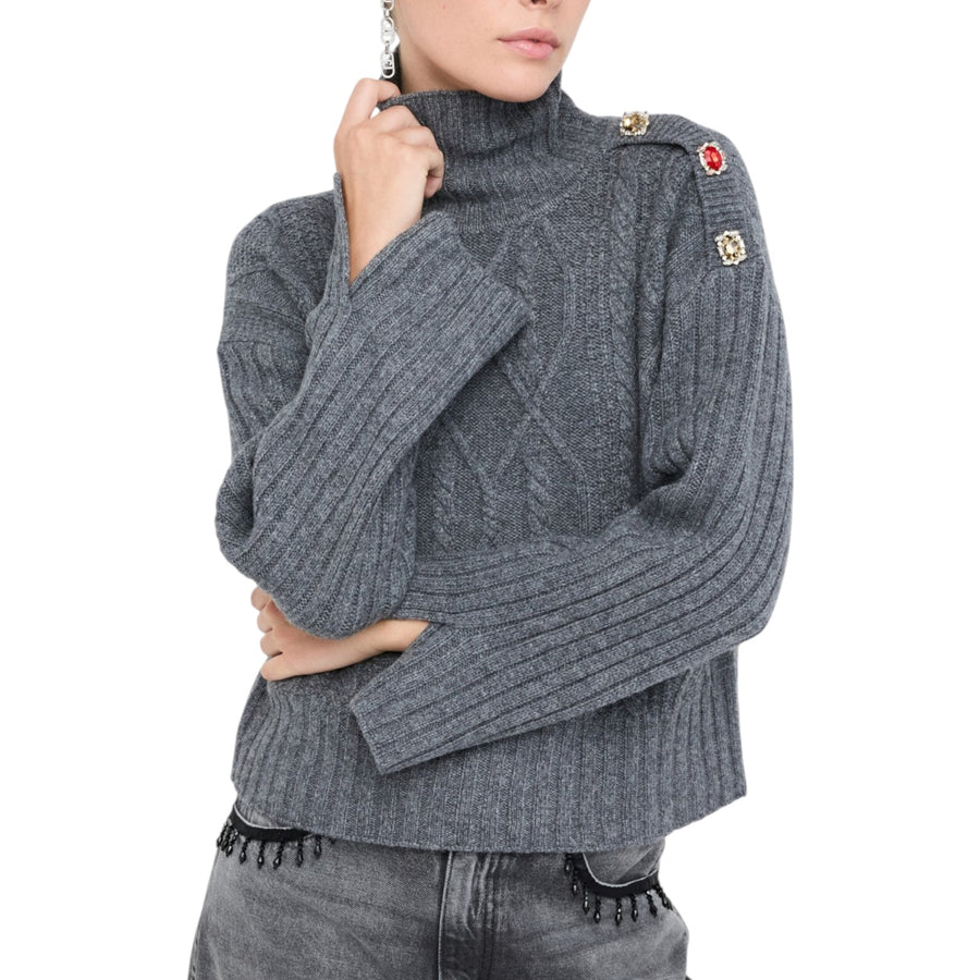 Dolcevita donna in lana con bottoni gioiello