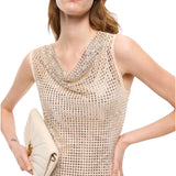 Abito donna midi effetto rete con strass