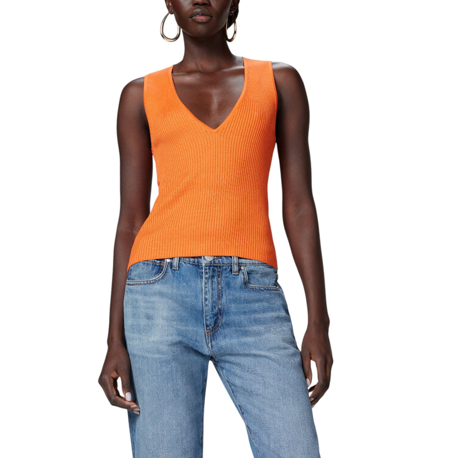 Top donna smanicato costine misto seta