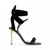 Sandali donna in tessuto nappato con nastri in velluto