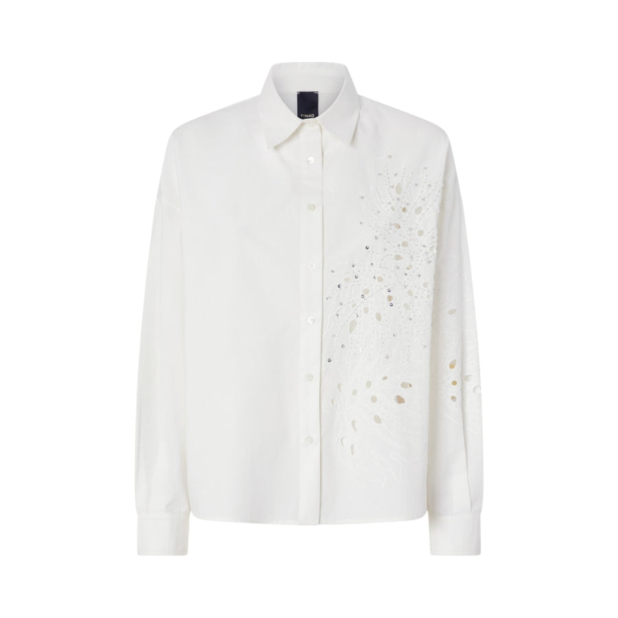 Camicia donna con ricamo sangallo e cristalli