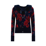 Cardigan donna reversibile a rose e tweed