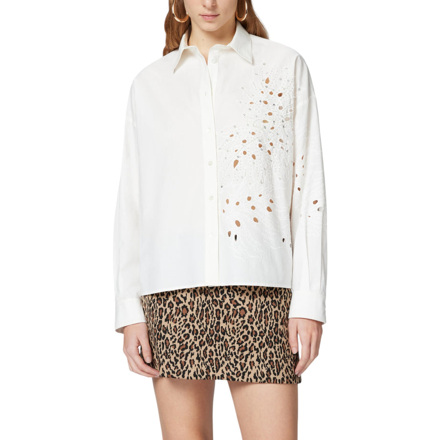 Camicia donna con ricamo sangallo e cristalli