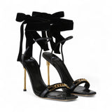 Sandali donna in tessuto nappato con nastri in velluto