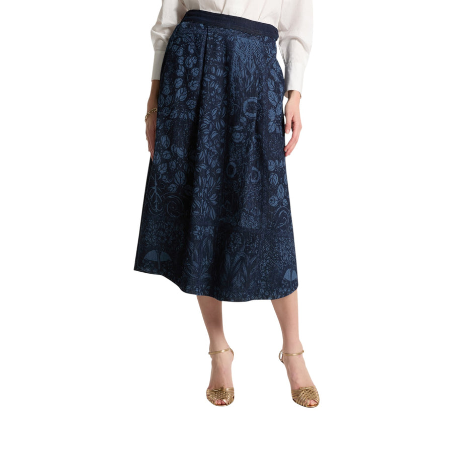 Gonna donna midi in denim laserato