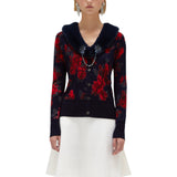 Cardigan donna reversibile a rose e tweed