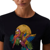 T-shirt donna con stampa e applicazioni